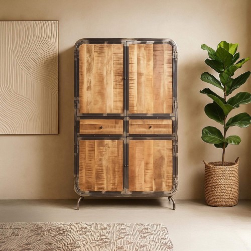 Industrieller Buffetschrank aus Massivholz und Metall 100 cm - Manchester