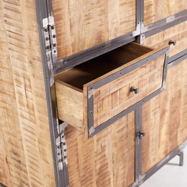 Industrieller Buffetschrank aus Massivholz und Metall 100 cm - Manchester