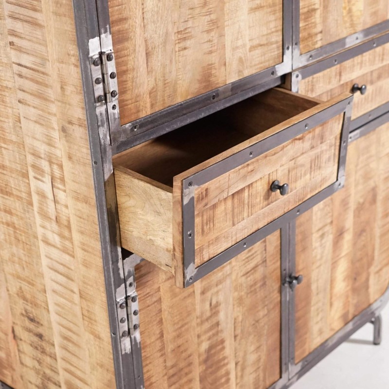 Industrieller Buffetschrank aus Massivholz und Metall 100 cm - Manchester