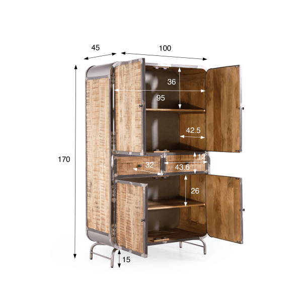Industrieller Buffetschrank aus Massivholz und Metall 100 cm - Manchester