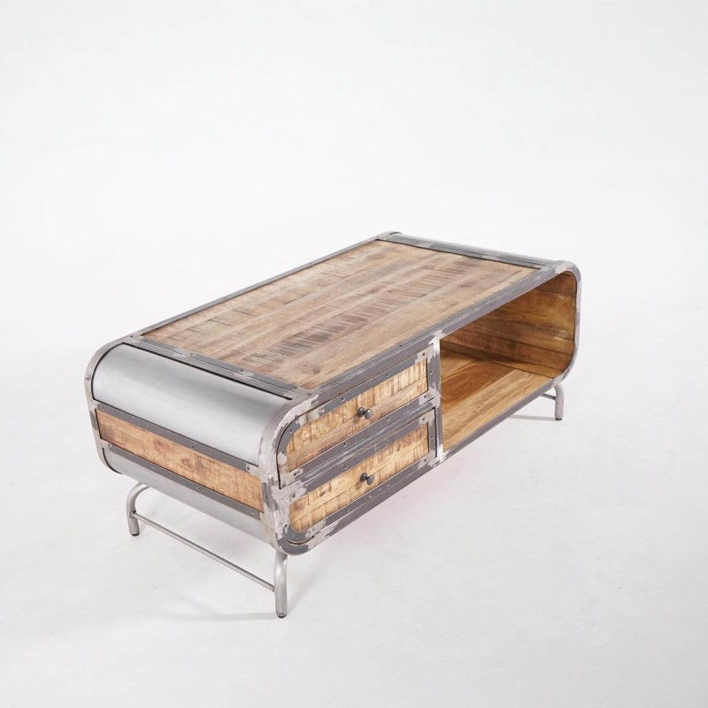 Couchtisch im Industriestil aus massivem Mangoholz und Metall – Manchester