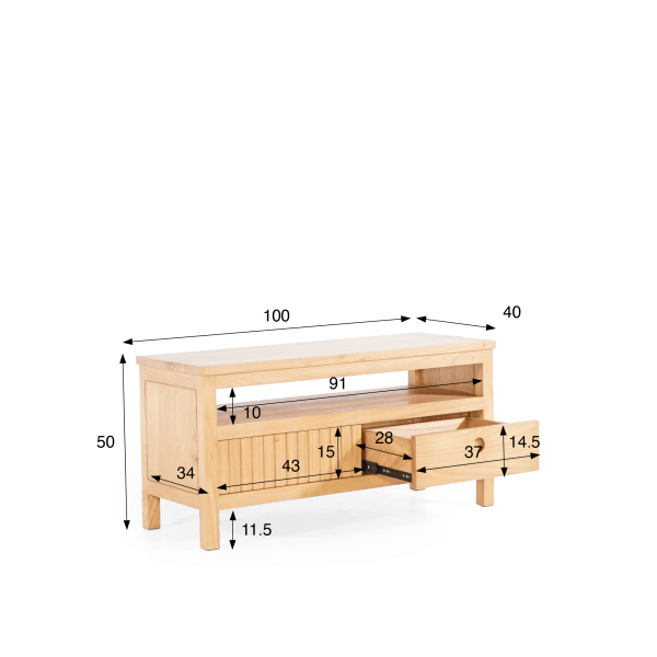 TV-Möbel aus Massivholz 100 cm - Rohini