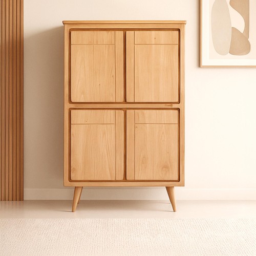 Hohe massive Holz-Kommode mit 4 Türen – Pragati
