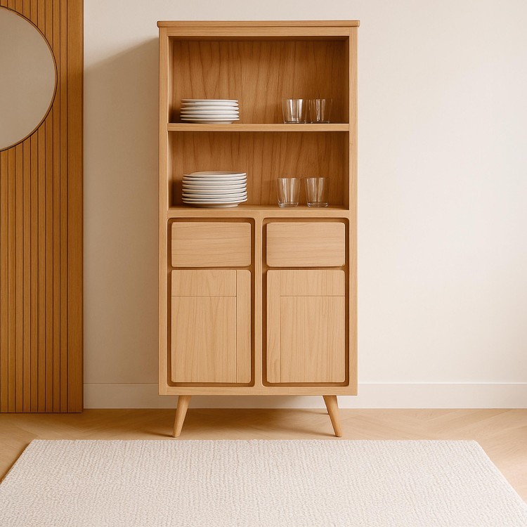 Hohes Sideboard aus Massivholz mit 2 Türen 90 cm – Pragati