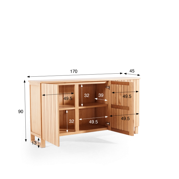 Anrichte aus Massivholz, 3 Türen, 170 cm – Satya