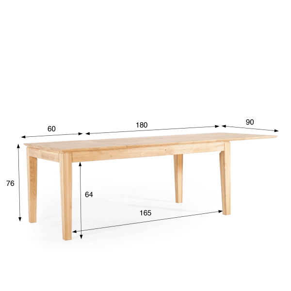 Rechteckiger Esstisch aus Eichenholz 180 x 90 cm mit 60 cm Verlängerungsplatte