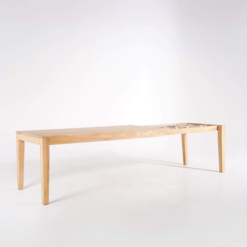 Esstisch aus Eichenholz 180 x 90 cm mit 2 Verlängerungsplatten à 50 cm
