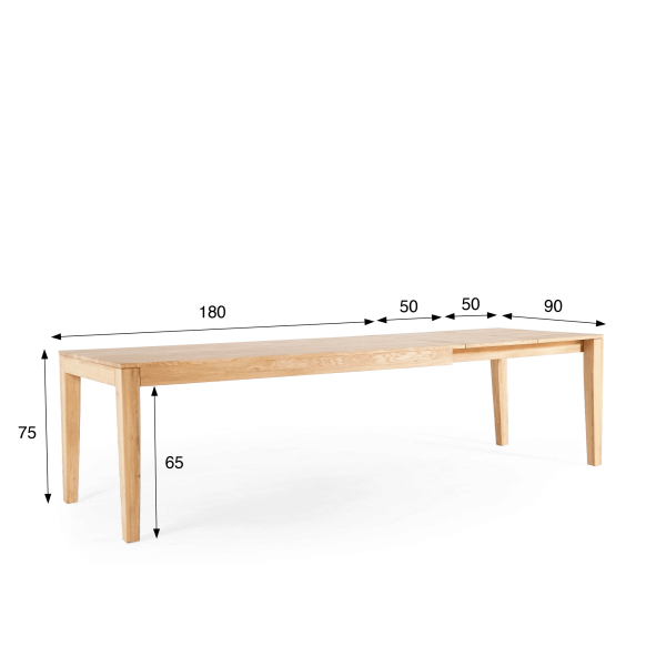 Esstisch aus Eichenholz 180 x 90 cm mit 2 Verlängerungsplatten à 50 cm