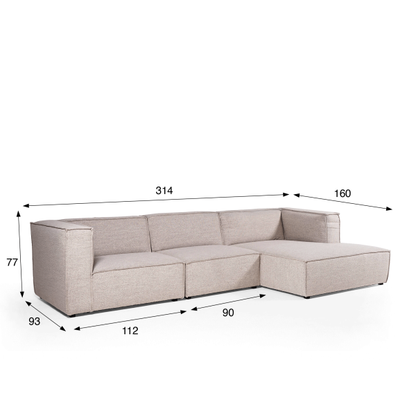 3-Sitzer-Sofa mit rechter Ottomane – Isla