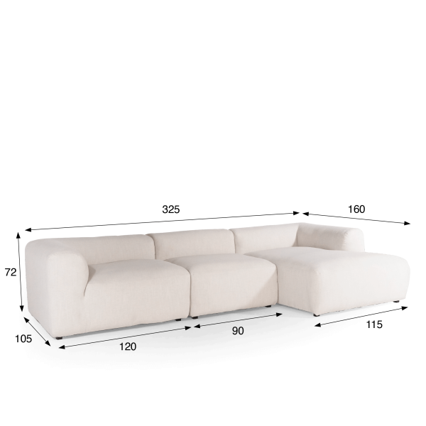 Sofa mit rechter Chaiselongue, 3-Sitzer – Odea