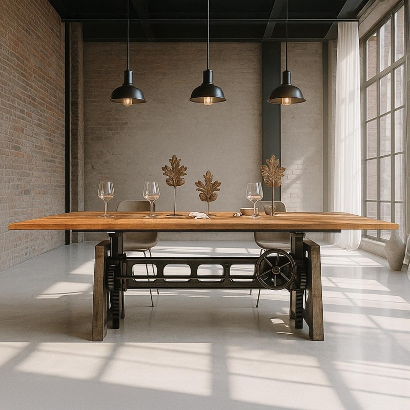 Erhöhbarer industrieller Esstisch