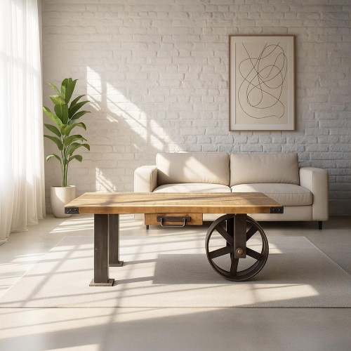 Industrieller Couchtisch mit Karbonrad