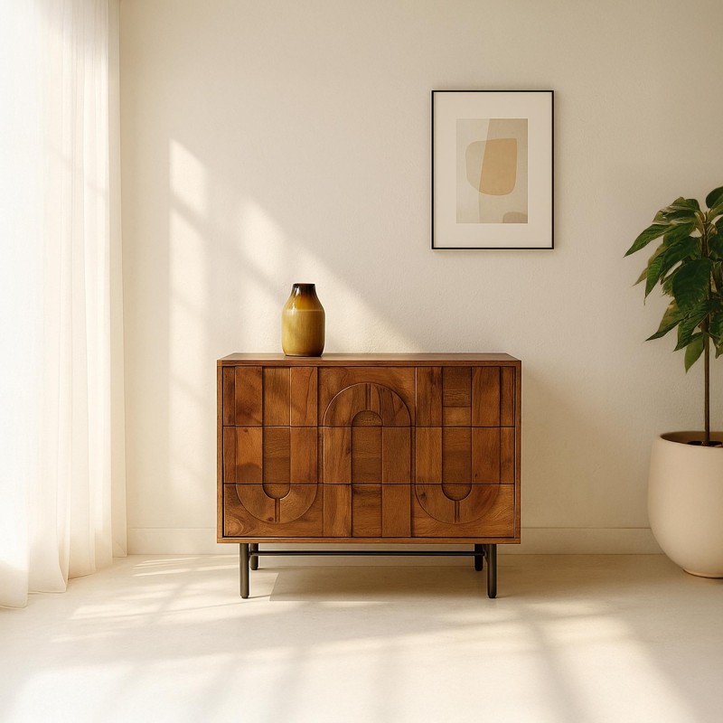 Anrichte mit 3 Schubladen aus massivem Mangoholz 85 cm - Flow