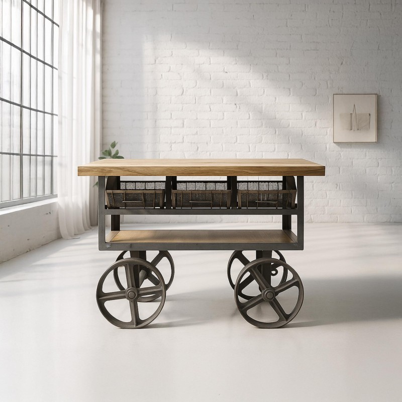 Industrieller Beistelltisch in natürlicher Ausführung