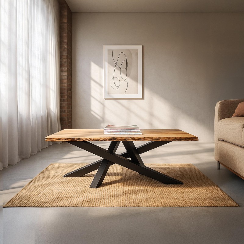 Couchtisch mit Massivholzplatte aus Akazie mit Naturkante – Mikado