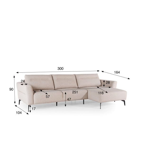 Ecksofa 4-Sitzer mit rechter Meridienne – Nara