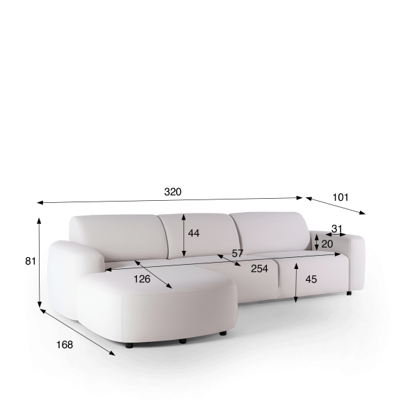 Ecksofa mit linker Ottomane, 4-Sitzer – Kala