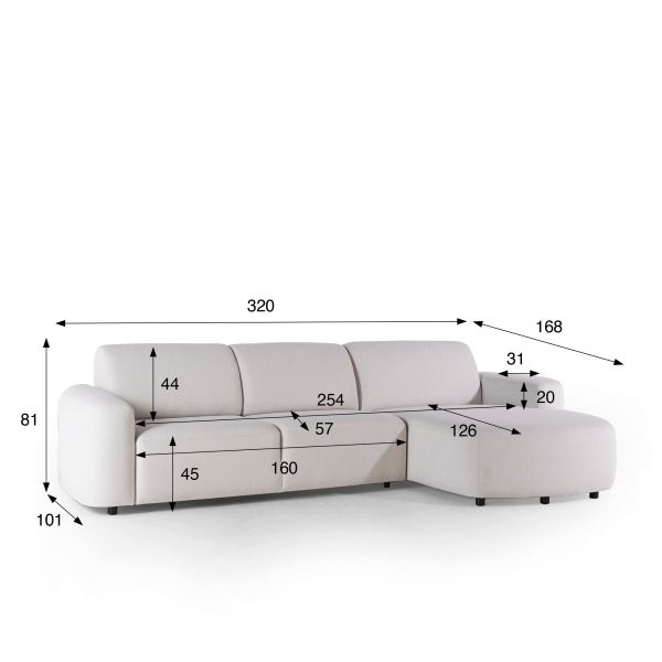 Ecksofa 4-Sitzer mit rechter Ottomane – Kala