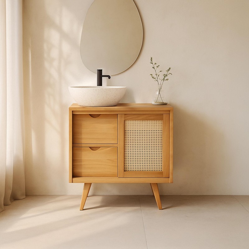 Badezimmermöbel aus Massivholz auf Füßen 80 cm - Anaya