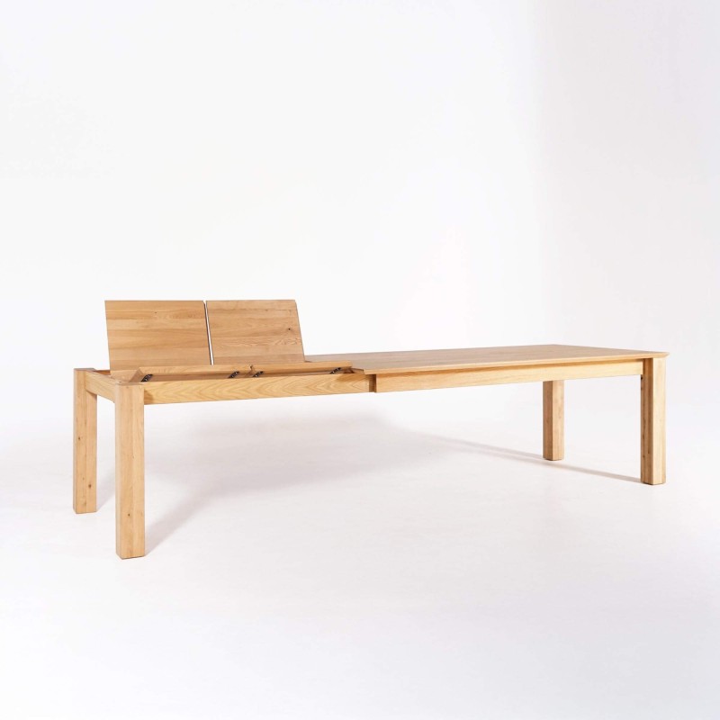 Esstisch aus Eichenholz 200 x 100 cm mit zwei Verlängerungsplatten à 50 cm