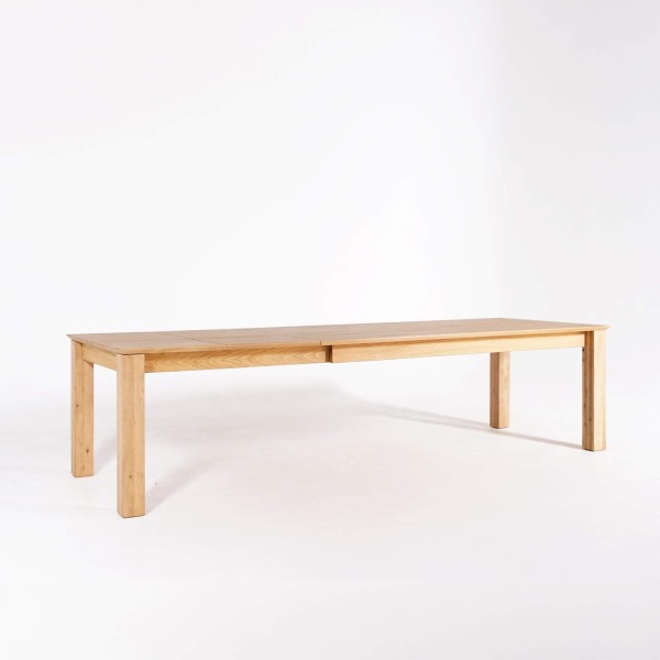 Esstisch aus Eichenholz 200 x 100 cm mit zwei Verlängerungsplatten à 50 cm