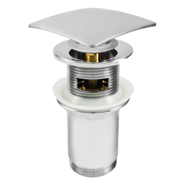 Quadratische Klick-Klack-Waschbeckenablauf mit Metallmanschette, universell, chrom