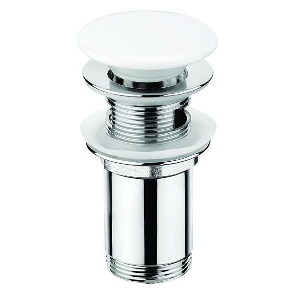 Waschbecken-Ablaufventil Klick-Klack mit Metallmanschette, universell, weiß Keramik