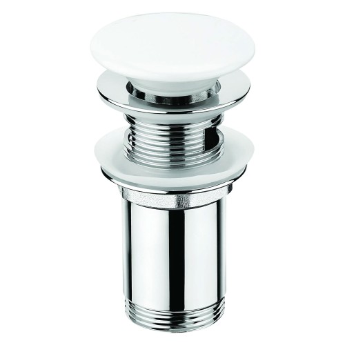 Waschbecken-Ablaufventil Klick-Klack mit Metallmanschette, universell, weiß Keramik