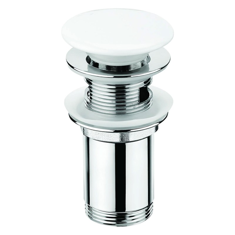 Waschbecken-Ablaufventil Klick-Klack mit Metallmanschette, universell, weiß Keramik