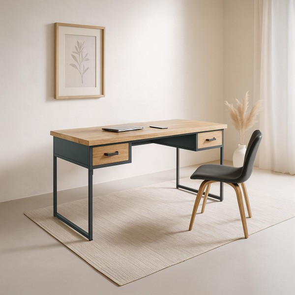 Schreibtisch im Industriedesign aus Holz und Metall – Cambridge