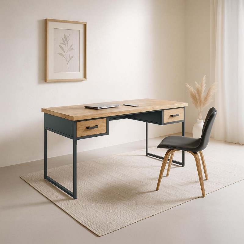 Schreibtisch im Industriedesign aus Holz und Metall – Cambridge