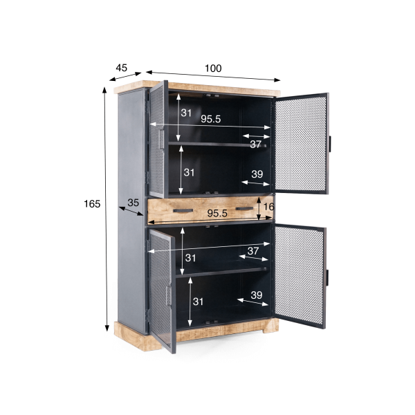 Aufbewahrungsschrank aus Metall und Holz 100 cm – Cambridge