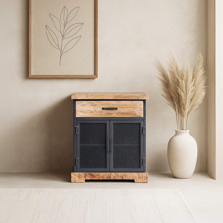 Kleines Sideboard im Industriedesign aus Metall und Holz – Cambridge