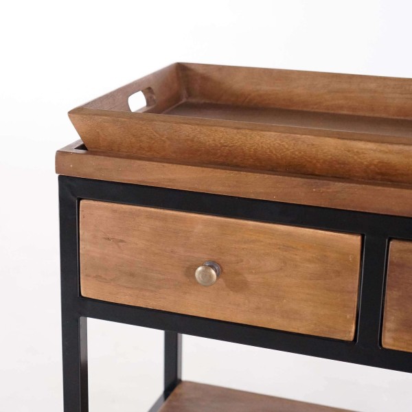 Konsole aus naturbelassenem Holz mit Metallbeinen – Modula