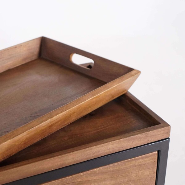 Konsole aus naturbelassenem Holz mit Metallbeinen – Modula