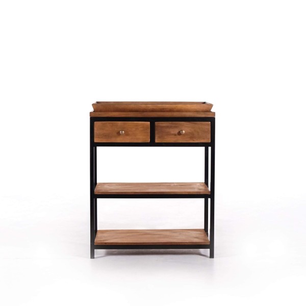 Konsole aus naturbelassenem Holz mit Metallbeinen – Modula