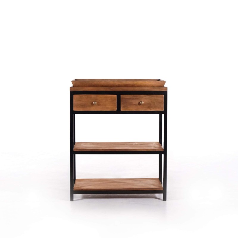 Konsole aus naturbelassenem Holz mit Metallbeinen – Modula