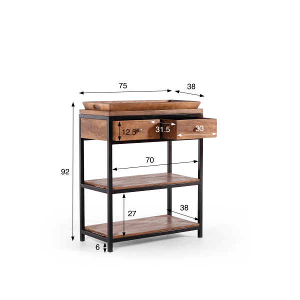 Konsole aus naturbelassenem Holz mit Metallbeinen – Modula