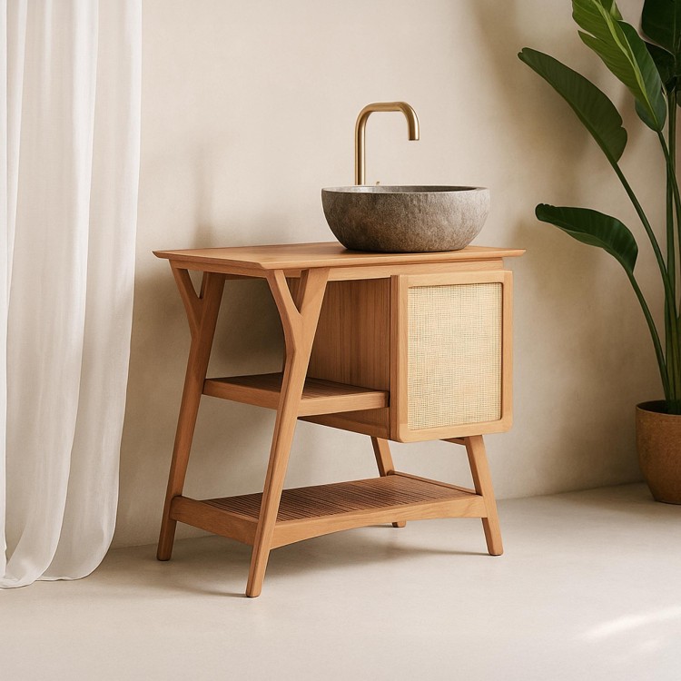 Badezimmermöbel aus massivem Teakholz mit Einzelwaschbecken 80 cm – Kalindi