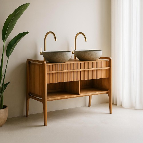 Badezimmermöbel aus massivem Teakholz mit Doppelwaschbecken 120 cm - Devika