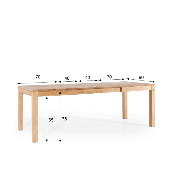Esstisch aus Eichenholz 140 x 90 cm mit 2 Verlängerungsplatten à 40 cm