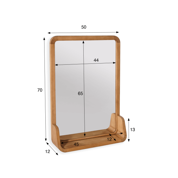Rechteckiger Spiegel aus Teakholz mit Ablage