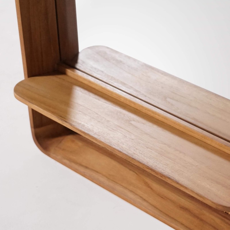 Rechteckiger Spiegel aus Teakholz und Geflecht (Rattan)