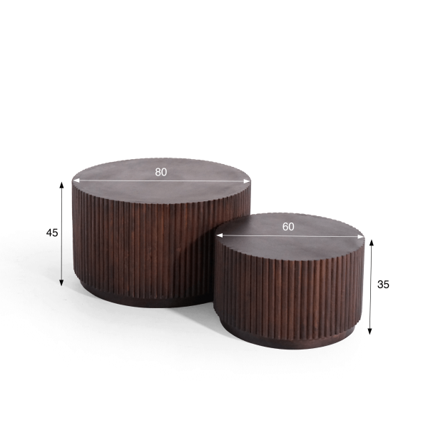 Set aus 2 runden Design-Couchtischen aus Massivholz – Sohana