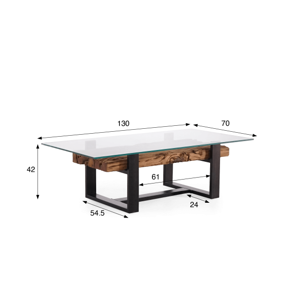 Couchtisch aus Glas mit Eisenbahnschwellen – Railwood