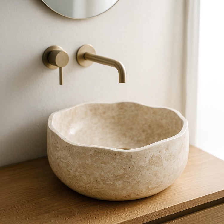 Freistehendes Badezimmer-Waschbecken aus Stein - Flower