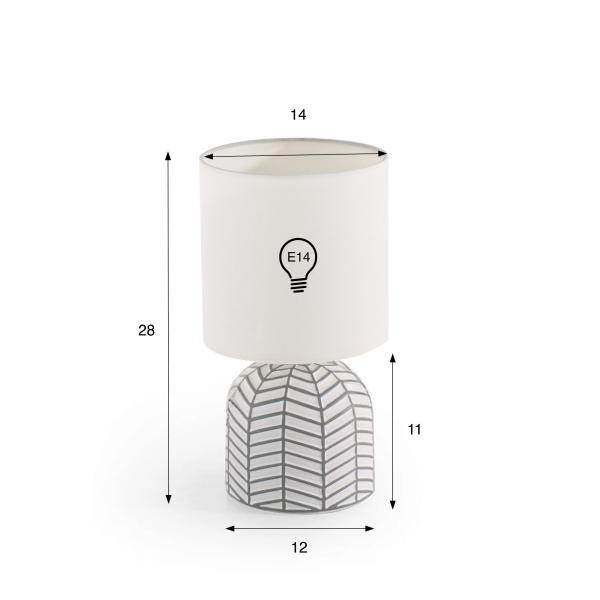 Handgefertigte Keramiklampe – grafisches Muster in Grau und Weiß – Amani