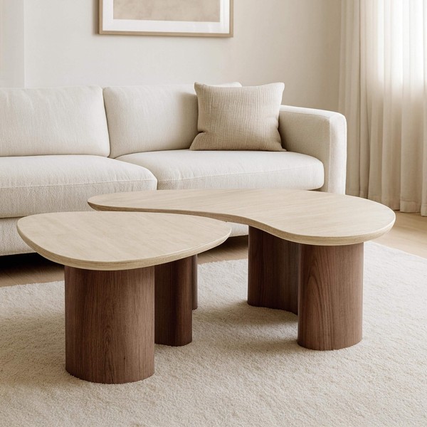 Design-Couchtisch aus Holz mit Keramikplatte in Travertin-Marmoroptik – Tavola