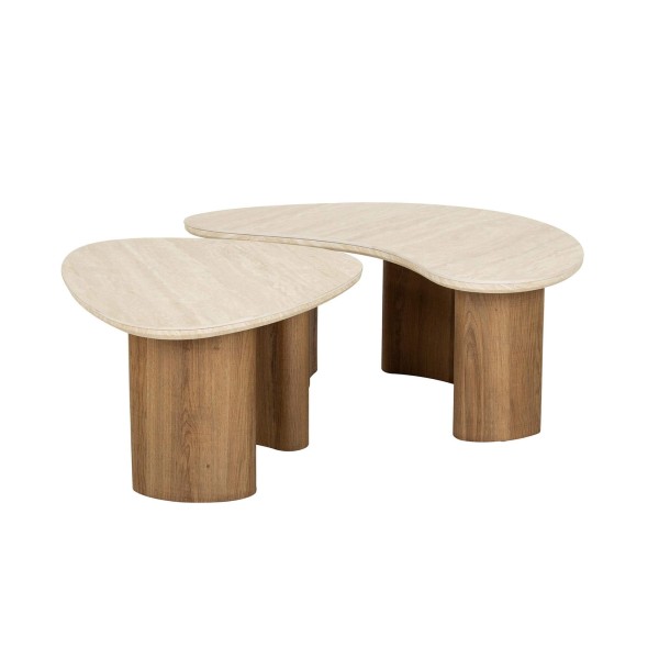 Design-Couchtisch aus Holz mit Keramikplatte in Travertin-Marmoroptik – Tavola
