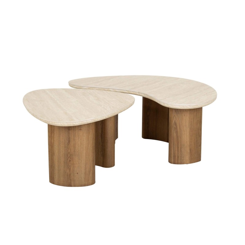 Design-Couchtisch aus Holz mit Keramikplatte in Travertin-Marmoroptik – Tavola